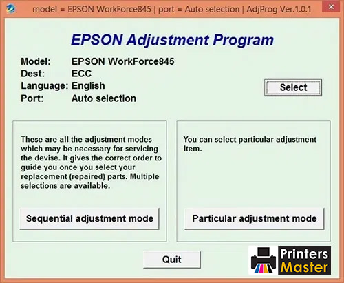 Epson WorkForce 845 Adjustment Program